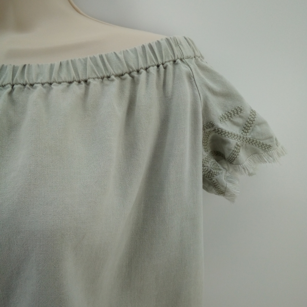 Cloth & Stone Mint Green Off the Shoulder Tribal Aztec Fringe Top S - Picture 5 of 12